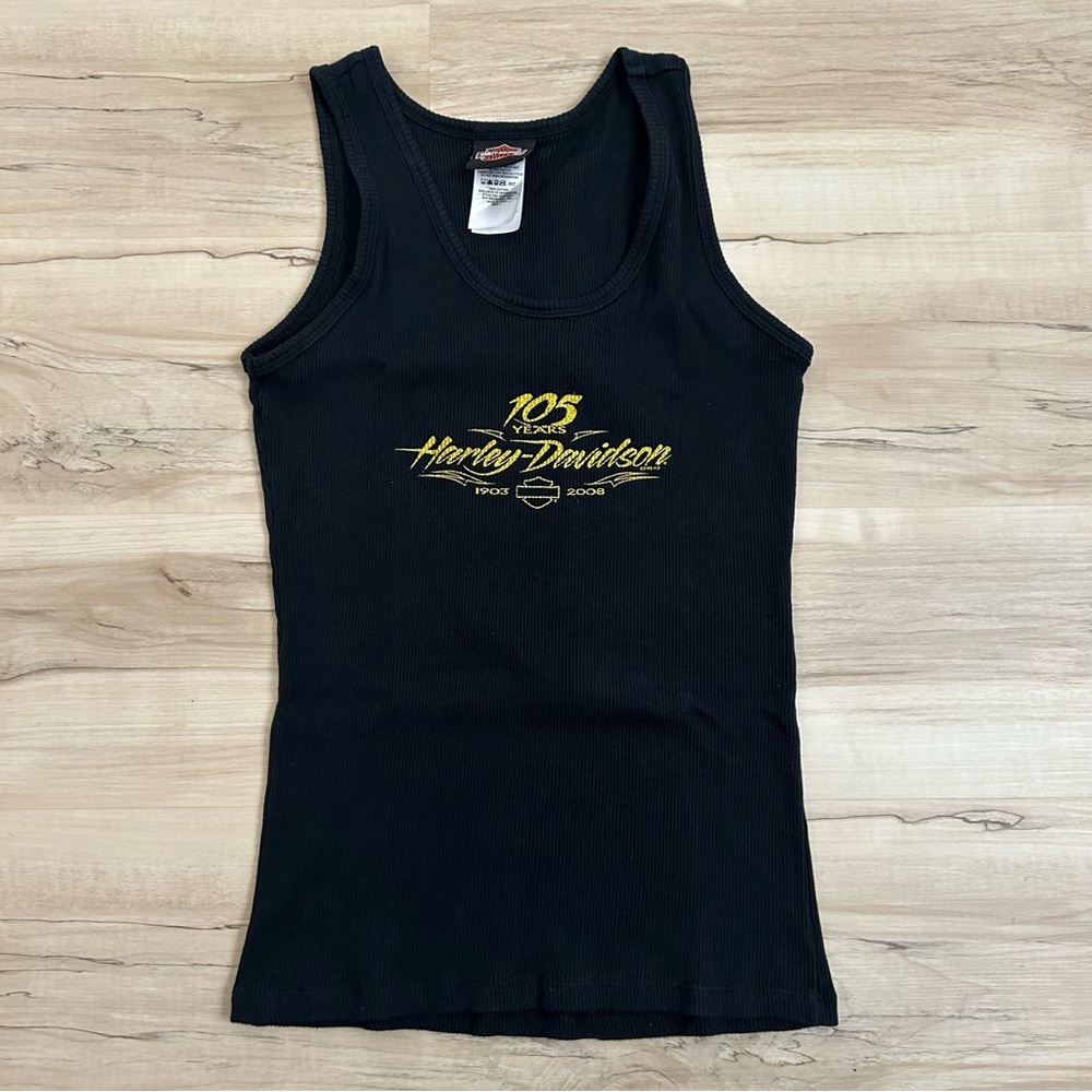 Harley Davidson Women’s Glitter Logo Y2K Stretchy Ribbed Cotton Tank Top Size L